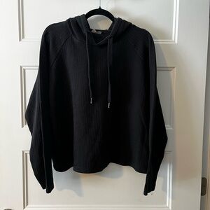 Shambhala Women's Cropped Ribbed Black Hoodie | 2XL